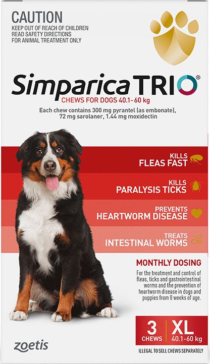 Simparica TRIO for X-Large Dogs - 88 - 132 lbs - BROWN - 6 tablets ...